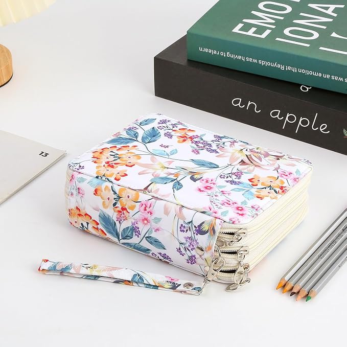 Portable Colored Printing Pattern Pencil Case Holds 72 pcs Pencils Bag Organizer with Handy Wrap Portable- Multilayer Holder for Watercolor Pens or Markers, Pencil Case Organizer for Artist