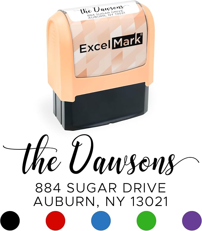 ExcelMark Address Stamp - Custom Return Address Stamp with Elegant Designs, Vibrant Colors & Patterns – Perfect for Mail, Invitations & Gifts (Peach, Signature Script)
