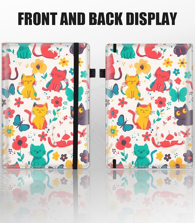 Hardcover Executive Notebooks, A5 PU Leather Lined Journal Notebook, 200 Pages Thick Paper Subject Notebooks for School,Work,Home Writing Business Notebook, Diary Book ，Cute Kitten Pattern