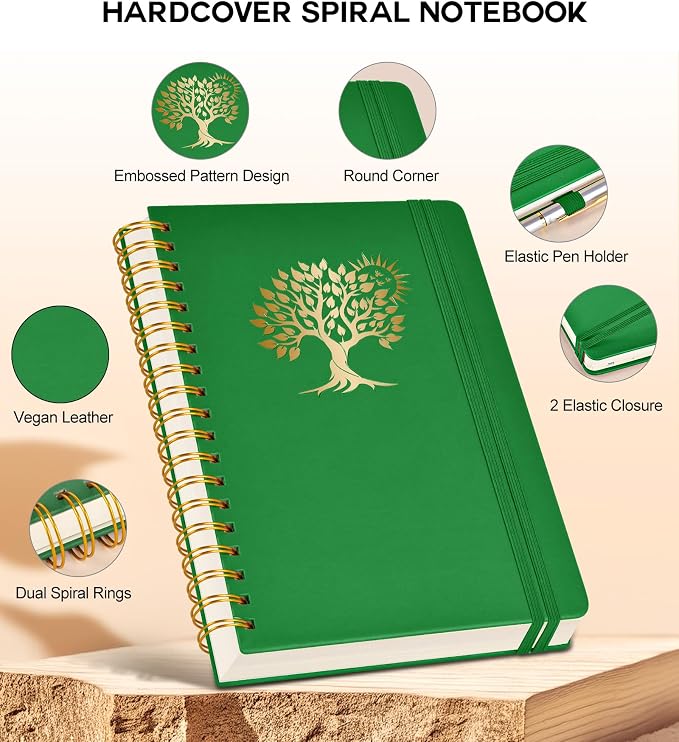 PERCUN B5 Spiral Notebook 300 Numbered Lined Pages Hardcover Journal 7"x10" | College Ruled Spiral Bound Notebook with Tabs, Large Leather Journal for Women Men, Work, School, Travel,Writing,Note Taking