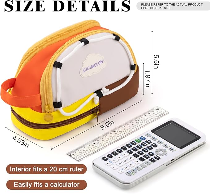 CICIMELON Large Capacity Pencil Case, Cute Aesthetic Pen Pouch with 3 Compartments, Big Pencil Bag Organizer for School Supplies, Pen Holder for Kids, Girls, Boys, Students