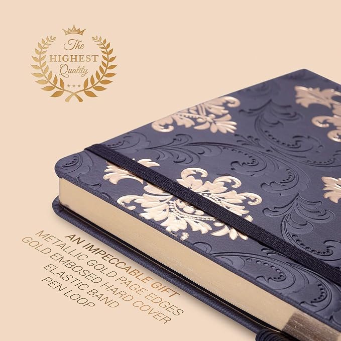 Exclusive Writing Journal for Women and Men - Handmade in Italy with Ivory Paper - Travel Diary Notebook for Daily Notes, Dreams or Planning - Perfect for a Traveler, Writer, Musician(ROSE) (BAROQUE GOLD)