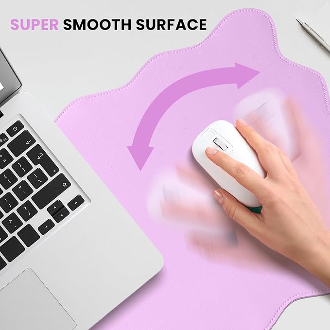 PU Leather Desk Pad, Scalloped Non-Slip Mouse Pad & Large Desk Mat Cover Stitched Edges Writing Pad for Office, Home - Waterproof, Easy to Clean, Durable Surface I 31.4"x15.7", Bonbon Pink