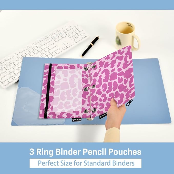 Leopard Pencil Pouches for 3 Ring Binder 2 Pack | Binder Pencil Case With Zipper Reinforced GrommetsPencil Bags for Office Organizers