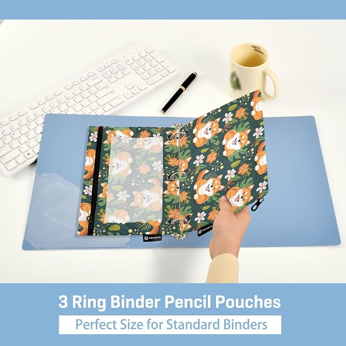 Binder Pencil Pouches, Shiba Inu Dog Pen Case with Clear Window 3 Rings Pen Case Holder Office Supplies
