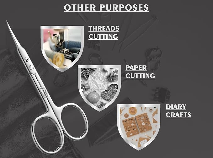 SILLVER Cuticle Scissors Extra Fine Curved, Super Slim Small Scissors with Precise Pointed Tip, Beard, Eyelash, Mustache, Dry Skin - Manicure Scissors
