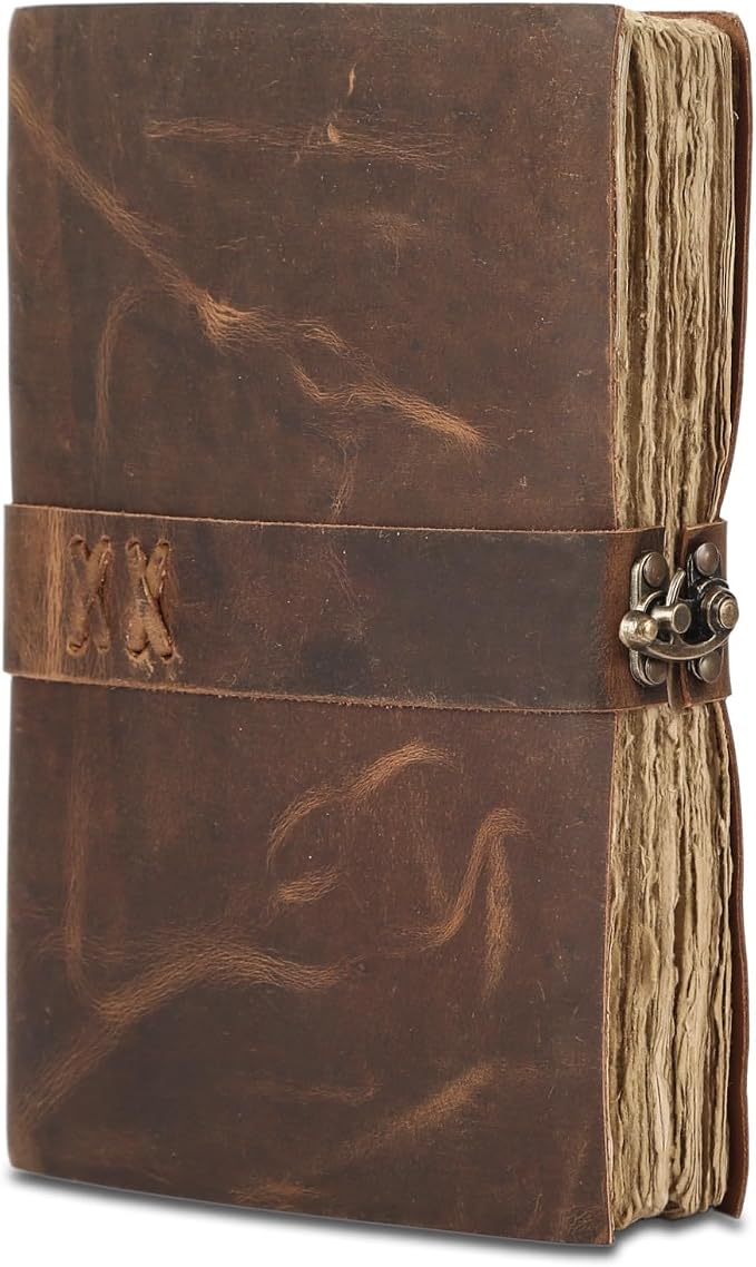 Vintage Leather Journal Handmade Buffalo Deckle Edge Paper – Leather Bound Journal for Women Men Vintage C-Lock Closure Ideal for Writing & Travel for Artists