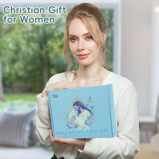 XKDOUS Bible Study Supplies Journaling Kit for Women, Bible Study Kit Journaling Supplies Includes Prayer Journal, Highlighters, Emergency Card, Pencil Case and More, Christian Gifts for Women, Blue