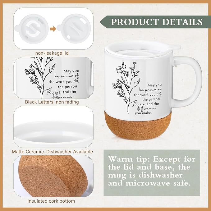 Sayglossy 4 Pcs Inspirational Thank You Gifts Set for Employee Back to School Teacher Never Forget The Difference You Made Notebook Coffee Mug Candle Ballpoint Pen for Team Coworker Volunteer Mom