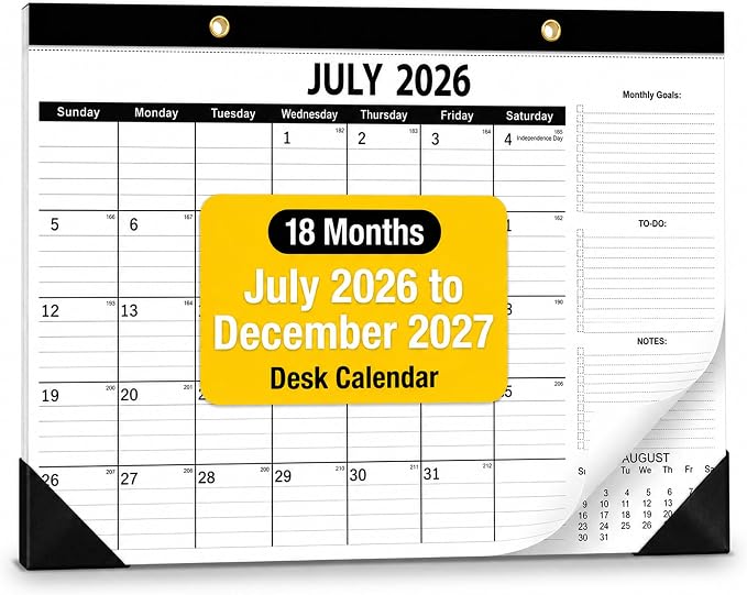Professional Desk Calendar 2026-2027 - Large 17" x 12" Monthly Office Blotter (July 2026 - Dec 2027), 120 GSM Thick Paper, 300g Sturdy Backing & Waterproof Cover for Business Planning