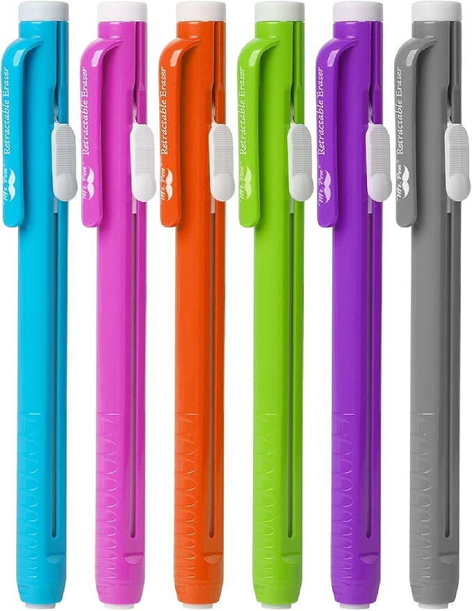 Mr. Pen- Retractable Mechanical Eraser Pens, 6 Pack, Vibrant Colors | Latex-Free Precision Pencil Erasers for Artists, Students, Drawing, Sketching & Drafting