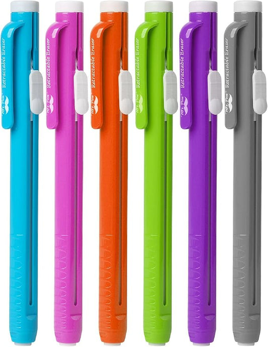 Mr. Pen- Retractable Mechanical Eraser Pens, 6 Pack, Vibrant Colors | Latex-Free Precision Pencil Erasers for Artists, Students, Drawing, Sketching & Drafting
