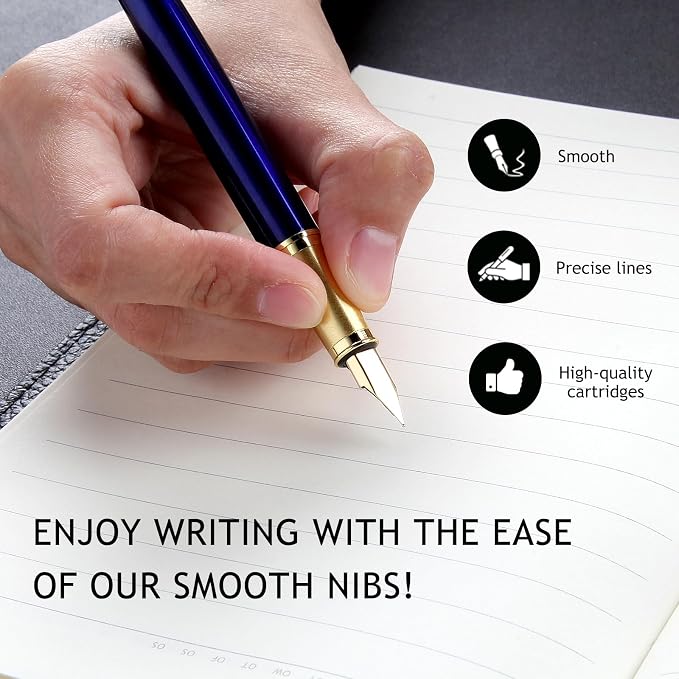 Fountain Pen,luxury pens,Fine point smooth writing pens for journaling fancy pens with Gift Case 10 black ink cartridges an ink converte nice pens writer gifts（Bule）