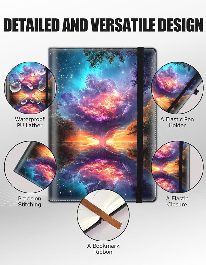 Hardcover Executive Notebooks, A5 PU Leather Lined Journal Notebook, 200 Pages Thick Paper Subject Notebooks for School,Work,Home Writing Business Notebook, Diary Book ，Fantasy Tree of Life