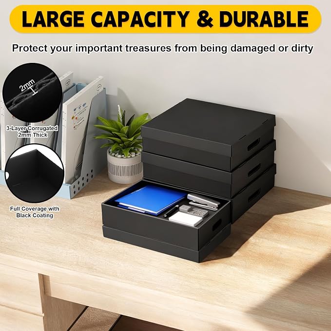 AOBOPLE 6 Pack Photo Storage Box,9" x 12" x 4" Archival Storage Box with Lids,Protective Storage Box for Photo,Pictures,9x12 Documents, Keepsakes and Jewelry Home and Office Organizer