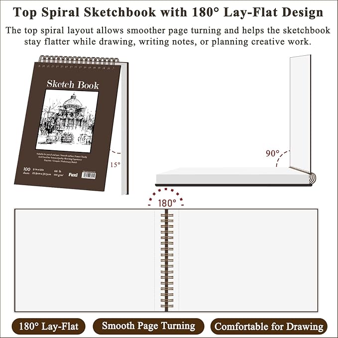 9" x 12" Sketch Book, Top Spiral Bound Sketch Pad, 2 Packs 100 Sheets Each (68lb/100gsm), Acid Free Art Sketchbook Artistic Drawing Painting Writing Paper for Kids Adults Beginners Artists