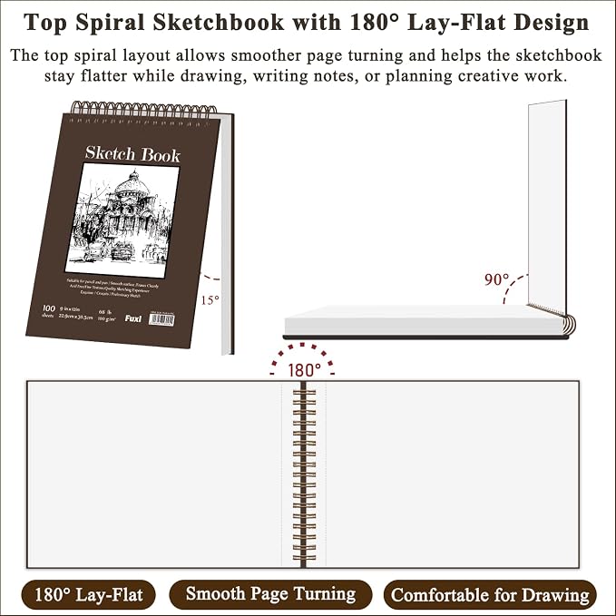 9 x 12 inches Sketch Book, Top Spiral Bound Sketch Pad, 4 Pack 100 Sheets Each (68lb/100gsm), Acid Free Art Sketchbook Artistic Drawing Painting Writing Paper for Kids Adults Beginners Artists