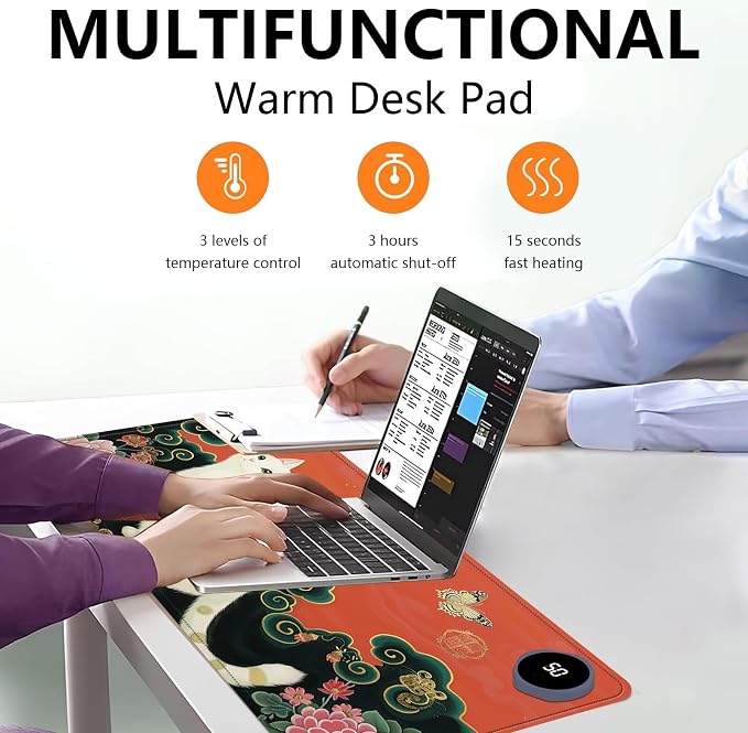 Heated Mouse Pad with 3 Levels Heated & 3 Hours Auto Shut-Off Mouse Pad for Warming Hands in Office Home, 31.5" x 13"Large Safe Desk Mat Hand Warmer，Vintage White Cat