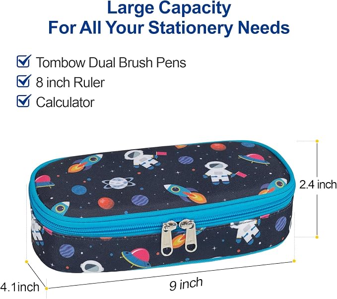 Bagseri Pencil Case for Boys - Large Kids Pencil Pouch for School | Kids Pencil Case Wide Open, Boys Pen Bag with Multi-Slot, Cute Water Resistent Organizer for Stationery, Black Dinosaur