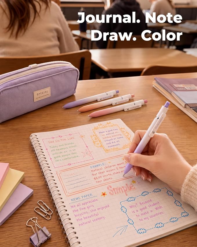 Four Candies 7 Pack Colored Pens,Quick Dry Ink Colorful Gel Pens | 0.7mm Fine Point Fidget Pens for Note Taking,Drawing. Colored Gel Ink Pen with Comfort Grip for Office & School Supplies