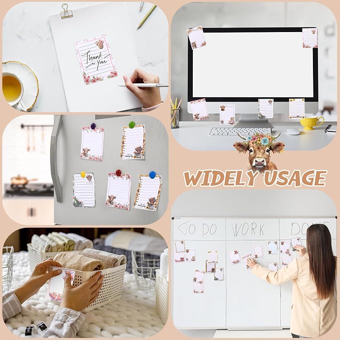 Chiisong 12 Pieces Highland Cow Sticky Notes 3x4 Inch Animal to Do List Just Loves Butterfly Sunflower Memo Notes Highland Cow Gifts Home Kawaii Cute Office Supplies