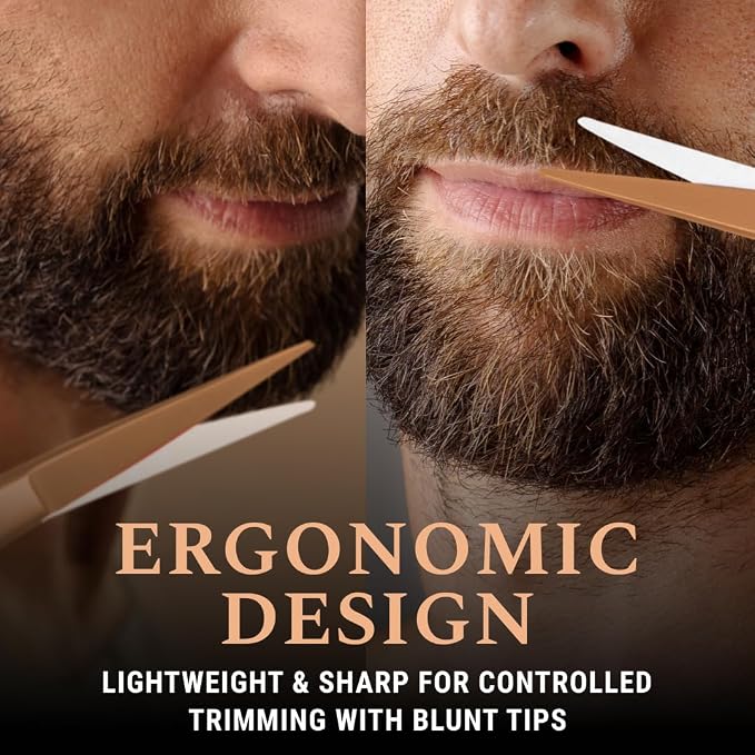Ontaki 5" Beard & Mustache Scissor with Combs for Men - Rose Gold | 410C Durable German Steel, Ergonomic Travel Friendly Design for Facial Hair - Beard Grooming Kit & Case Perfect for Styling