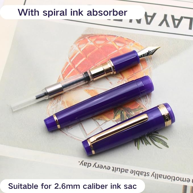 82 Fountain Pen - Iridium Fine Nib with Ink Converter | Acrylic Material Pen Barrel,Navy Blue,Gold Trim