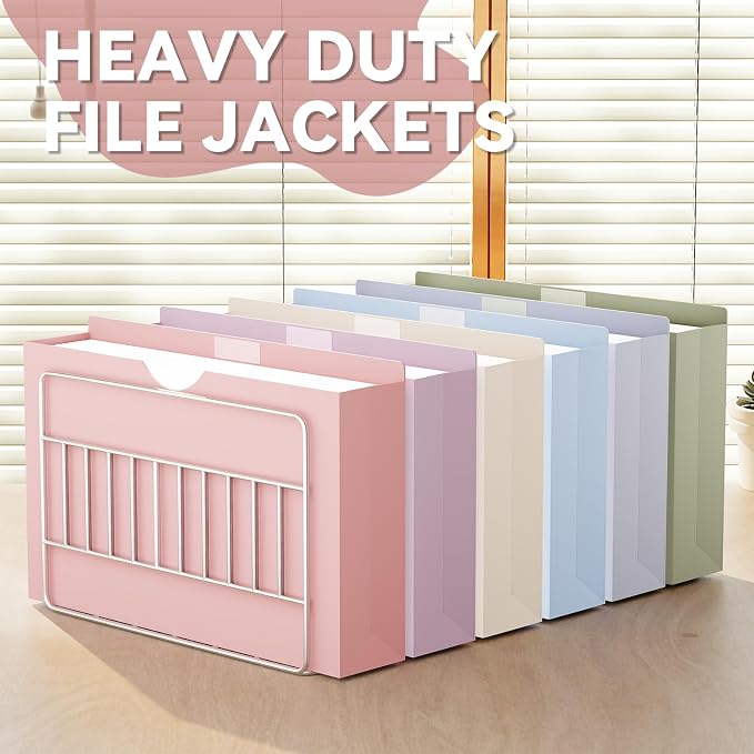 Plastic 3 Inch File Jackets Legal Size,12 Pack Manilla Pocket Folder | Expandable File Jackets for Document,Poly Job Folders File Jacket,Heavy Duty Expansion Pocket,Straight Cut Tabs,Pastel Color