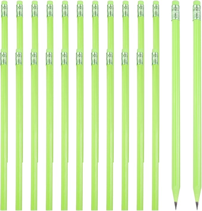 PATIKIL Round Pencils, 24 Pcs Triangle HB Graphite Pencil Wooden Pencils with Eraser for Classroom Office Writing Drawing Supplies, Dark Green