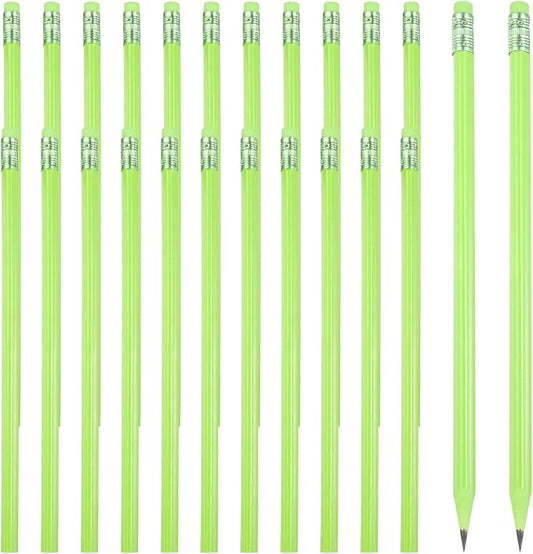 PATIKIL Round Pencils, 24 Pcs Triangle HB Graphite Pencil Wooden Pencils with Eraser for Classroom Office Writing Drawing Supplies, Dark Green