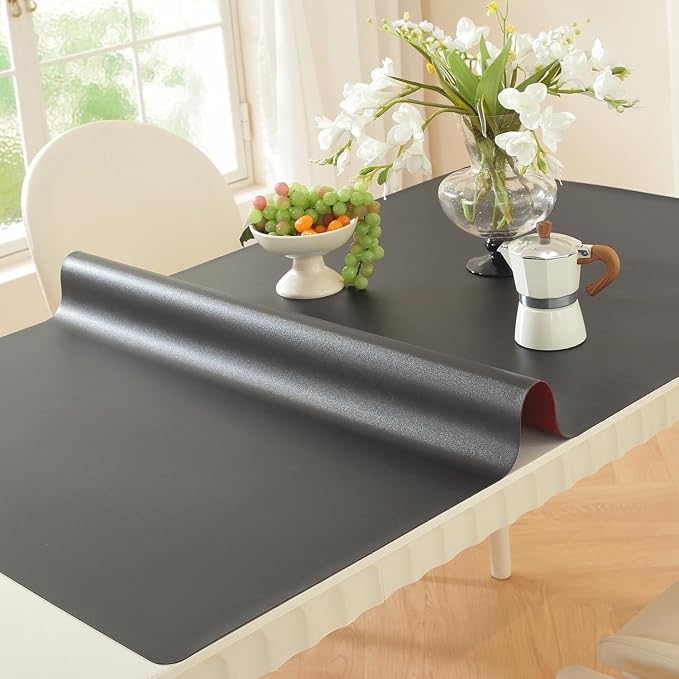 OstepDecor Black Table Cover Protector 42 x 60 Inch, 1.5mm Thick Plastic Table Cover, Dining Table Protector Pad, Waterproof & Easy Cleaning PVC Desk Mat for Dresser, Coffee & Kitchen Wooden Tabletop