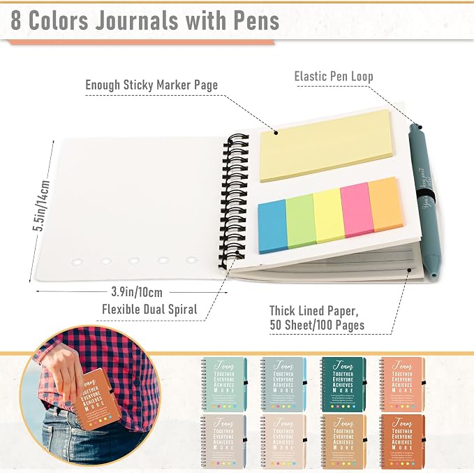 Resurhang 48 Pcs/24 Set Back to School Gifts for Students Teacher, Inspirational A6 Spiral Journal Notebook with Pen for Employee Team Teachers Students Classroom Rewards(Heal Color,Team Together)