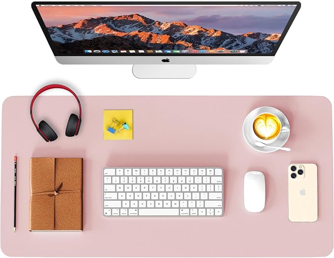 Leather Desk Pad Protector, Waterproof Mouse Pad, PU Desk Mat, Office Desk Cover, Desk Writing Mat for Office/Home/Work/Cubicle (Light Pink) 23.6x13.7 in