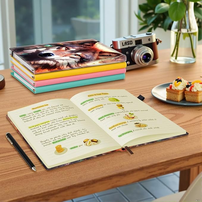 Hardcover Executive Notebooks, A5 PU Leather Lined Journal Notebook, 200 Pages Thick Paper Subject Notebooks for School,Work,Home Writing Business Notebook, Diary Book ， Wolf