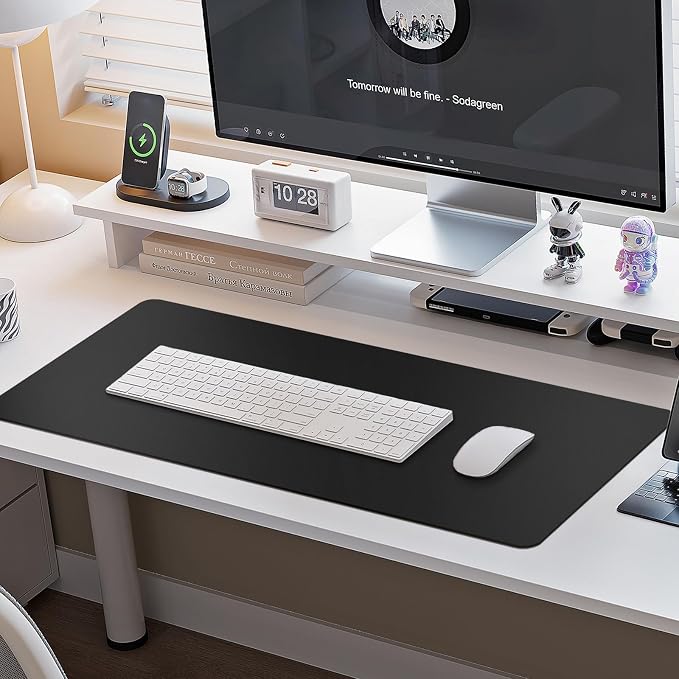 Boutilon Leather Desk Pad Protector,Laptop Desk Pad,Office Mouse Mat,Waterproof Leather Desk Blotter,Desk Writing Pad for Office and Home (M-Black,30"x14")