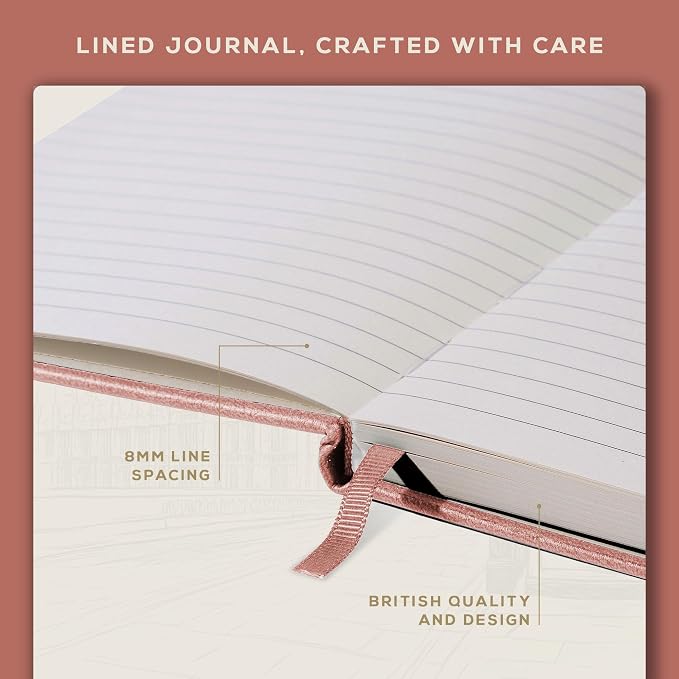 BEECHMORE BOOKS Premium Lined Leather Journal for Men & Women, 5" x 8" (A5) Thick 120gsm Ivory Cream Paper Notebook, Hardcover Vegan Leather Personal Diary, With Gift Box (Rose Wood)