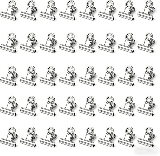 Bulldog Clips, 40 Pcs, 0.87 Inch, Silver, 22 mm, Hinge Paper Clips, Metal Clamps for Crafts, Food Bags, Drawings, Photos