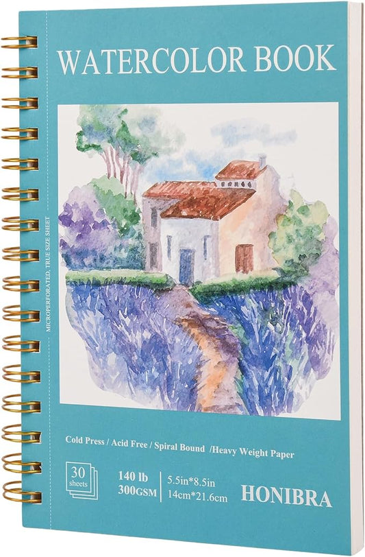 Watercolor Paper Pad 5.5" x 8.5", 30 Sheets 140lb/300g Cold Press Small Watercolor Sketchbook, Spiral Bound Watercolor Journal workbook for Adults Exercises or Mixed Media Drawing and Markers
