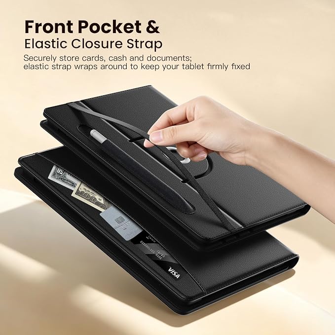 MoKo for Universal 10.1 inch Android Tablet Case with Pen Holder, Black | Slim 360 Degree Rotating Protective 10 inch Tablet Case Cover, Multi-Angle Stand, Front Pocket, for All 9.6-11 inch Tablets