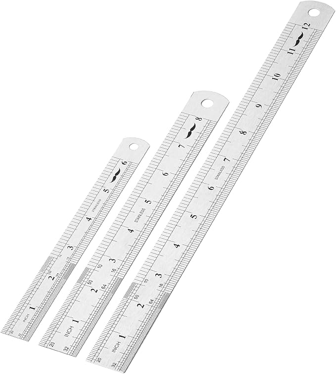 Mr. Pen- Metal Straight Edge Ruler, 3 pcs, 6", 8", 12" | Stainless Steel Ruler Set, Imperial & Metric Measurements for Drawing, Home, Office, Engineering