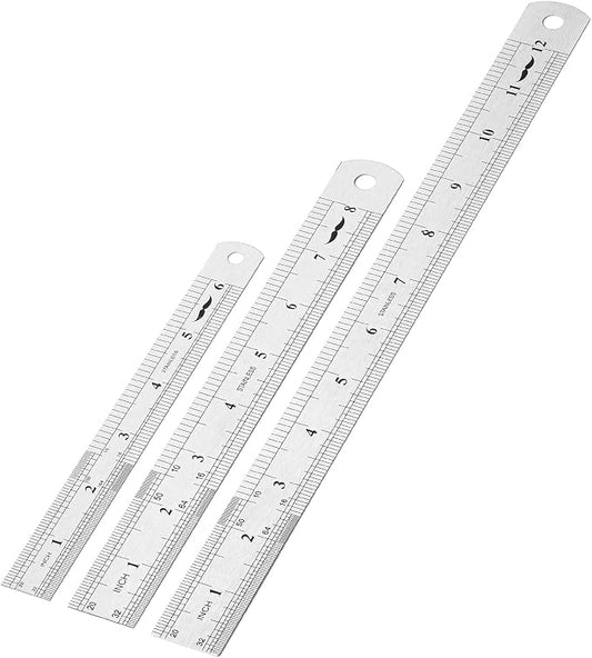 Mr. Pen- Metal Straight Edge Ruler, 3 pcs, 6", 8", 12" | Stainless Steel Ruler Set, Imperial & Metric Measurements for Drawing, Home, Office, Engineering