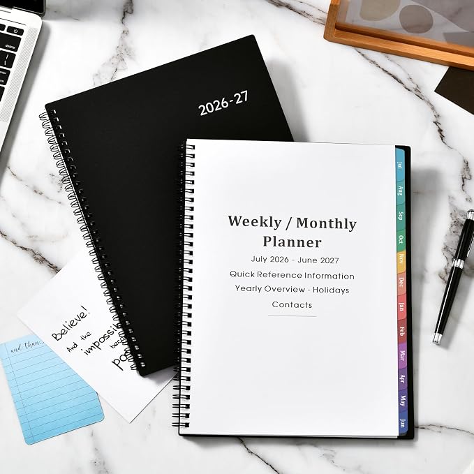 Planner 2026-2027 – Academic Planner 2026-2027, 9" x 11", Large, July 2026 – June 2027, Weekly and Monthly Planner, 12 Monthly Tabs, Strong Twin-Wire Binding, Inner Pocket, Hardcover, Black