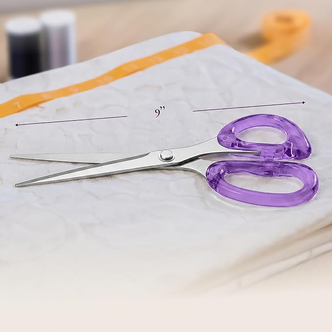 OfficeGoods 9” Stainless Steel Acrylic Scissors for Office and Home - Aesthetic and Sharp All Purpose Scissors, Perfect for Sewing, Arts and Crafts - Purple Silver Metal