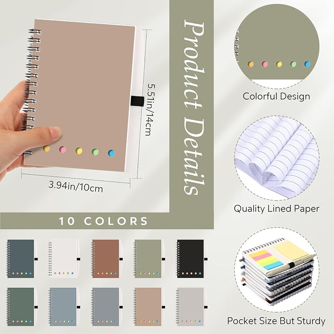 Chuangdi 50 Sets Lined Spiral Notebooks with Sticky Notes and Bamboo Pens, Back-to-school Gifts for Office Teachers Staff, Boho Notebook with Pen Bulk Gift (Neutral)