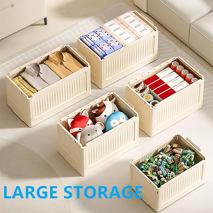 Foldable Storage Bin with Lid, 1‑Pack Beige – Collapsible Storage Box Organizer for Closet, Clothes, Toys, Books, Documents