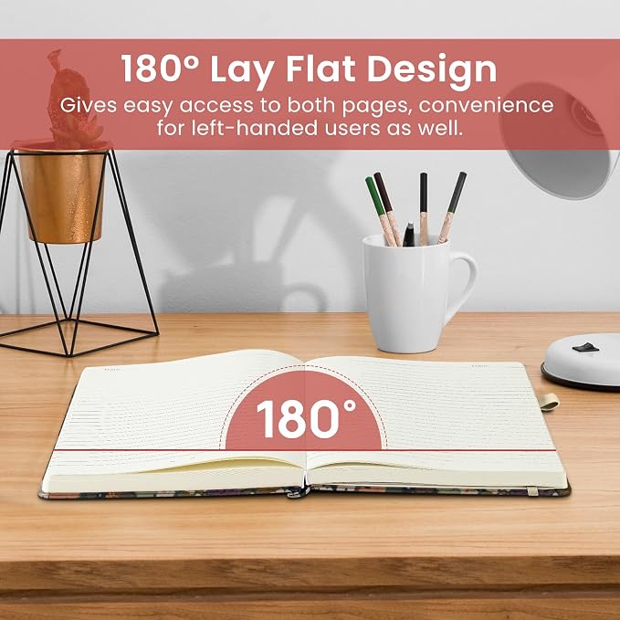 Taja Pretty Lined Journal for Women, Aesthetic Cute Hardcover Leather Journal for Writing, A5 College Ruled Notebook for Work & Note Taking, Perfect for Office School Home, 160 Pages, Meadow Flowers