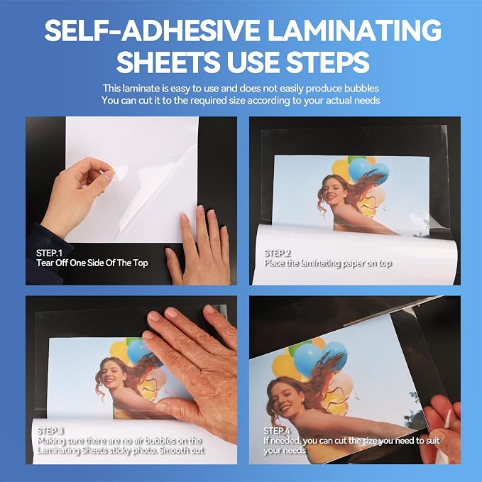 36 Sheets Transparent Laminate Sheets Self Adhesive Laminating Sheets | 8.5x11 inch Waterproof Cold Lamination Sheets Vinyl Overlay Film for Sticker Paper, Cricut Crafts, Photo -100% Clear