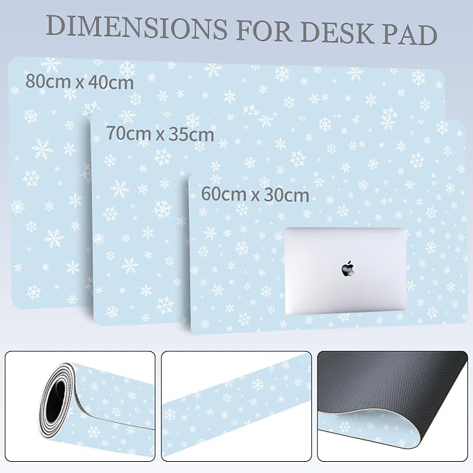 Winter Snowflake Leather Desk Mat Extended Gaming Mouse Pad | Non-slip Large Writing Pad Laptop Blotter Computer Keyboard Mat | Cute Blue Desk Protector for Home Office 31.5" x 15.7"