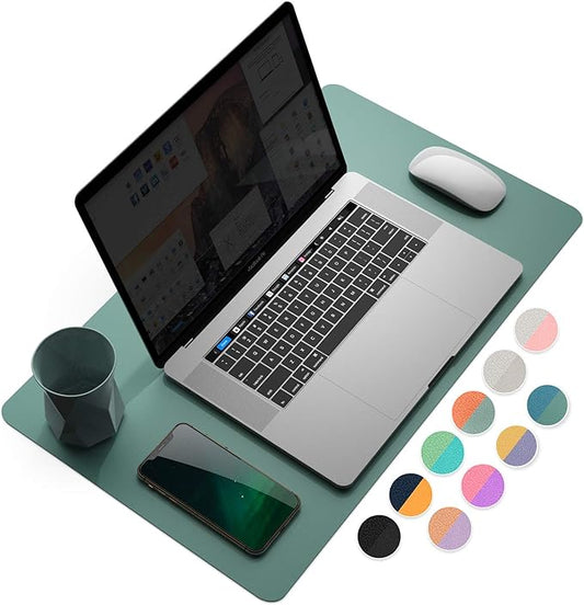 YSAGi Dual-Sided Desk Mat, 23.6" x 13.7" Waterproof PU Leather Desk Pad Protector for Keyboard and Mouse, Desk Writing Pad for Office and Home (Pistachio Green + Green Blue)