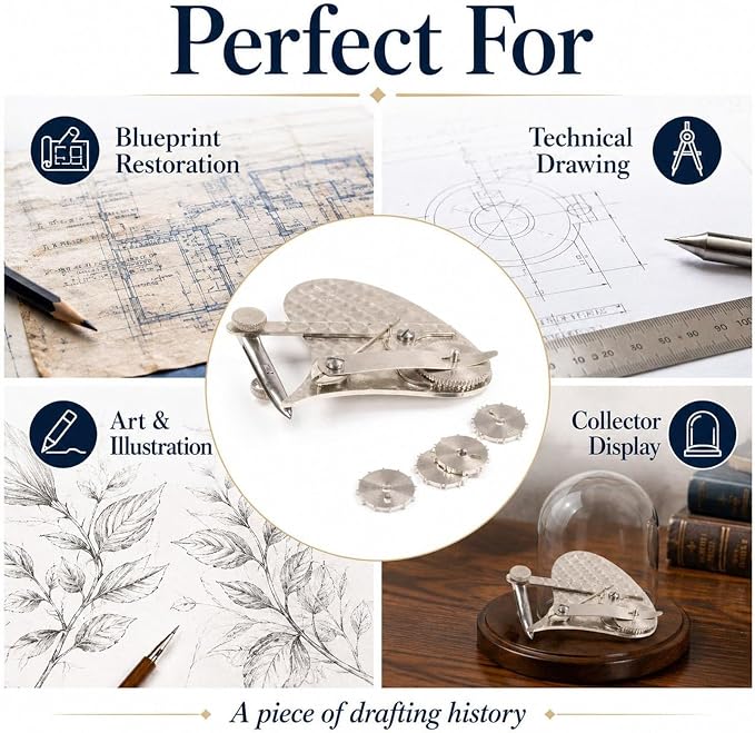Mechanical Gear Train Ruling Pen, The Blueprint Drafting Tool, Vintage Precision Dotting Pen Set: with 4 Interchangeable Dotting Wheels, Perfect for Blueprint Restoration and Technical Drawing (#A)